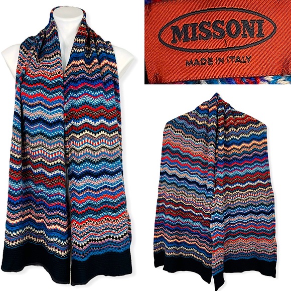 Missoni Accessories - MISSONI Multi Colored Iconic Zig Zag Wool Cashmere Blend Knit Scarf Wrap